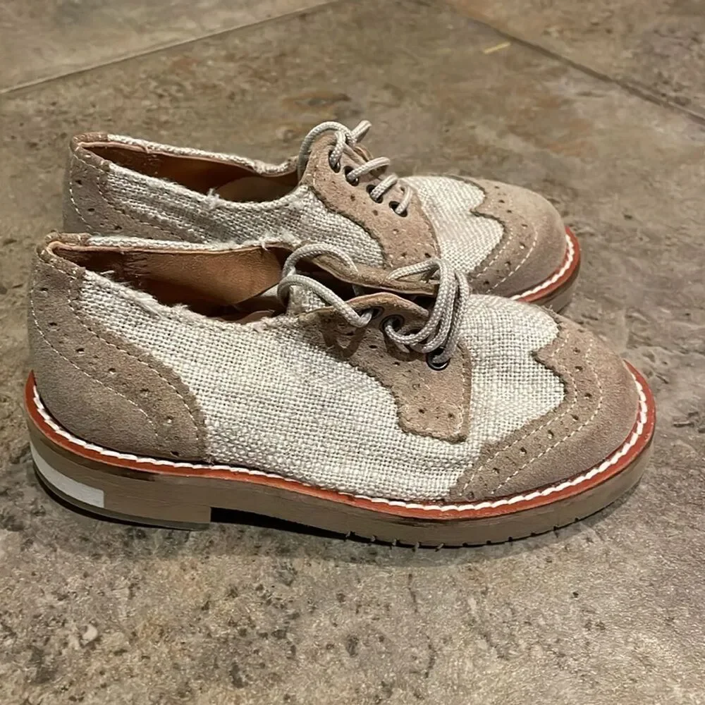 Eli 1957 Beige Suede Linen Derby Oxford Shoes Boys EU 25 US 8 Handmade Spain
